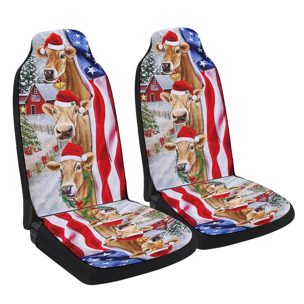 Christmas Cattle Cow American flag Cars Seat Cover, Christmas Car Seat Covers, Car Decor Gift