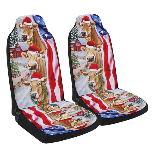 Christmas Cattle Cow American flag Cars Seat Cover, Christmas Car Seat Covers, Car Decor Gift