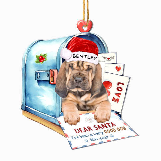Christmas Dog Ornament, Personalized Blood Hound In Mailbox Christmas Ornament, New Dog Christmas Ornament