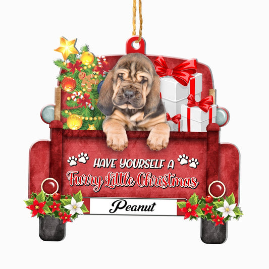 Christmas Dog Ornament, Personalized Blood Hound Red Truck Christmas Ornament, New Dog Christmas Ornament