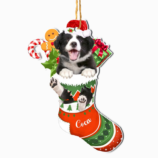 Christmas Dog Ornament, Personalized Border Collie In Christmas Stocking Ornament, New Dog Christmas Ornament
