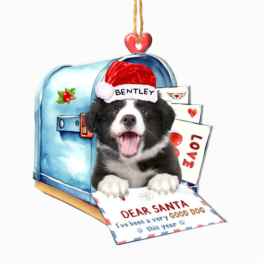 Christmas Dog Ornament, Personalized Border Collie In Mailbox Christmas Ornament, New Dog Christmas Ornament