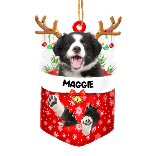Christmas Dog Ornament, Personalized Border Collie In Snow Pocket Christmas Acrylic Ornament, New Dog Christmas Ornament