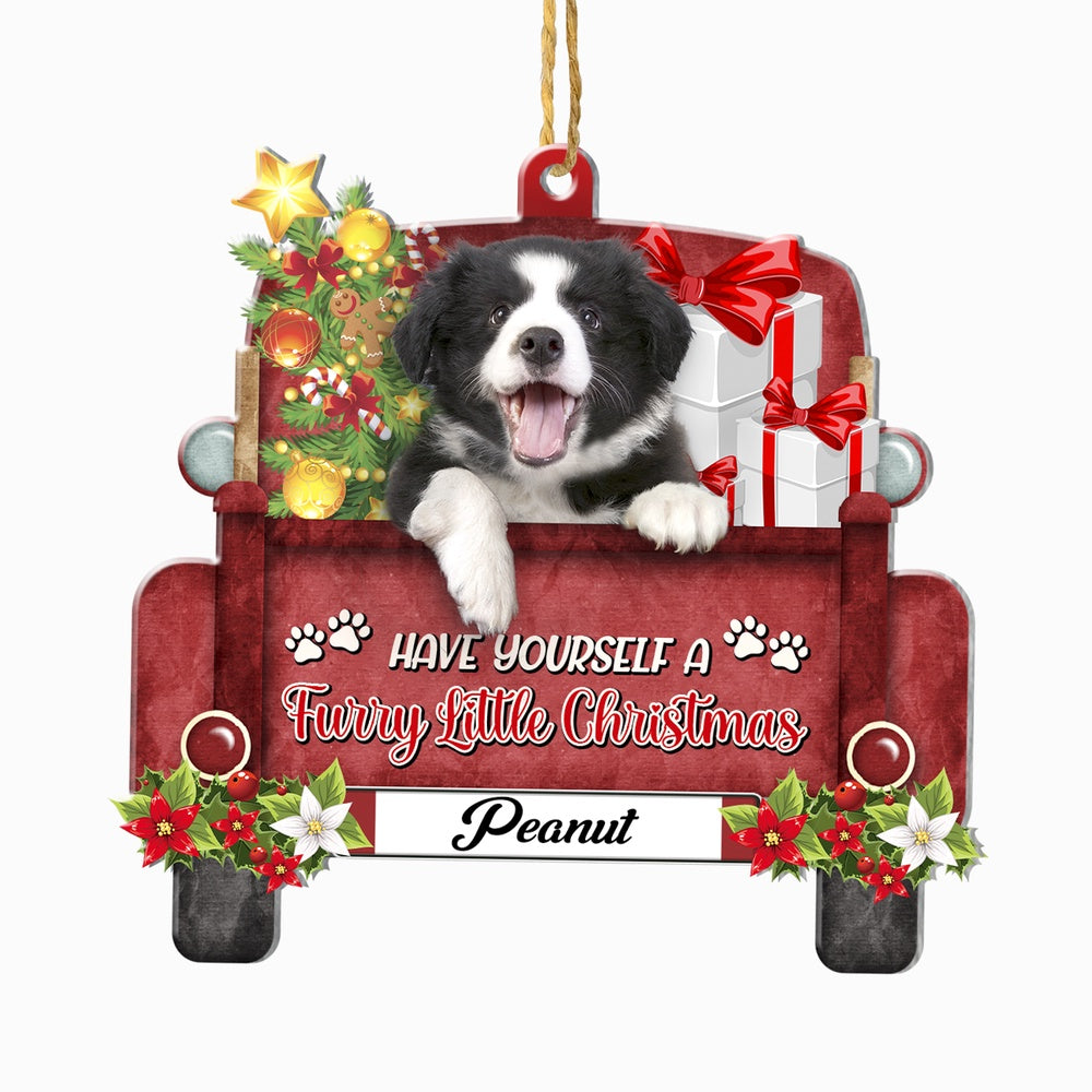 Christmas Dog Ornament, Personalized Border Collie Red Truck Christmas Ornament, New Dog Christmas Ornament