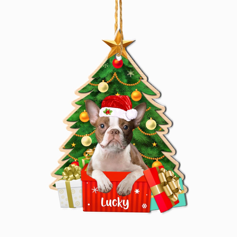 Christmas Dog Ornament, Personalized Boston Terrier Christmas Tree Ornament, New Dog Christmas Ornament