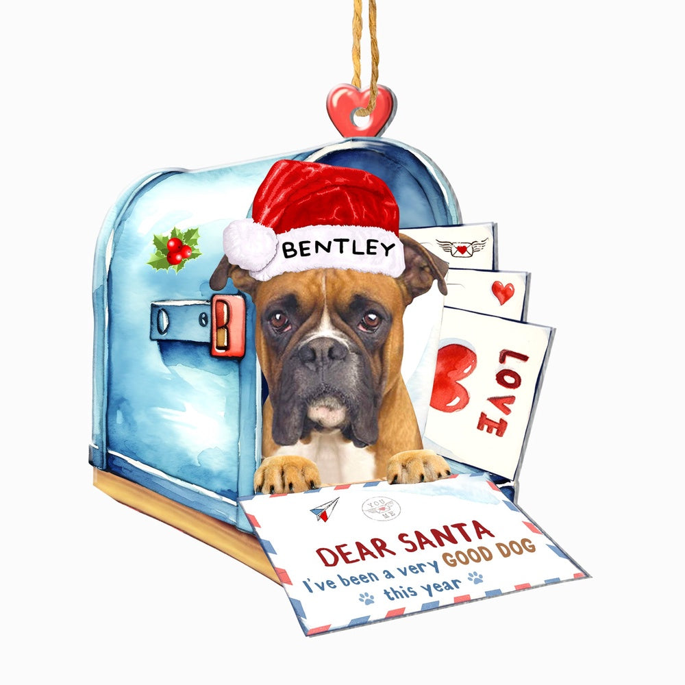Christmas Dog Ornament, Personalized Boxer In Mailbox Christmas Ornament, New Dog Christmas Ornament