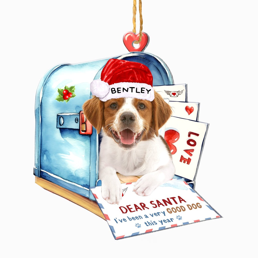 Christmas Dog Ornament, Personalized Brittany In Mailbox Christmas Ornament, New Dog Christmas Ornament