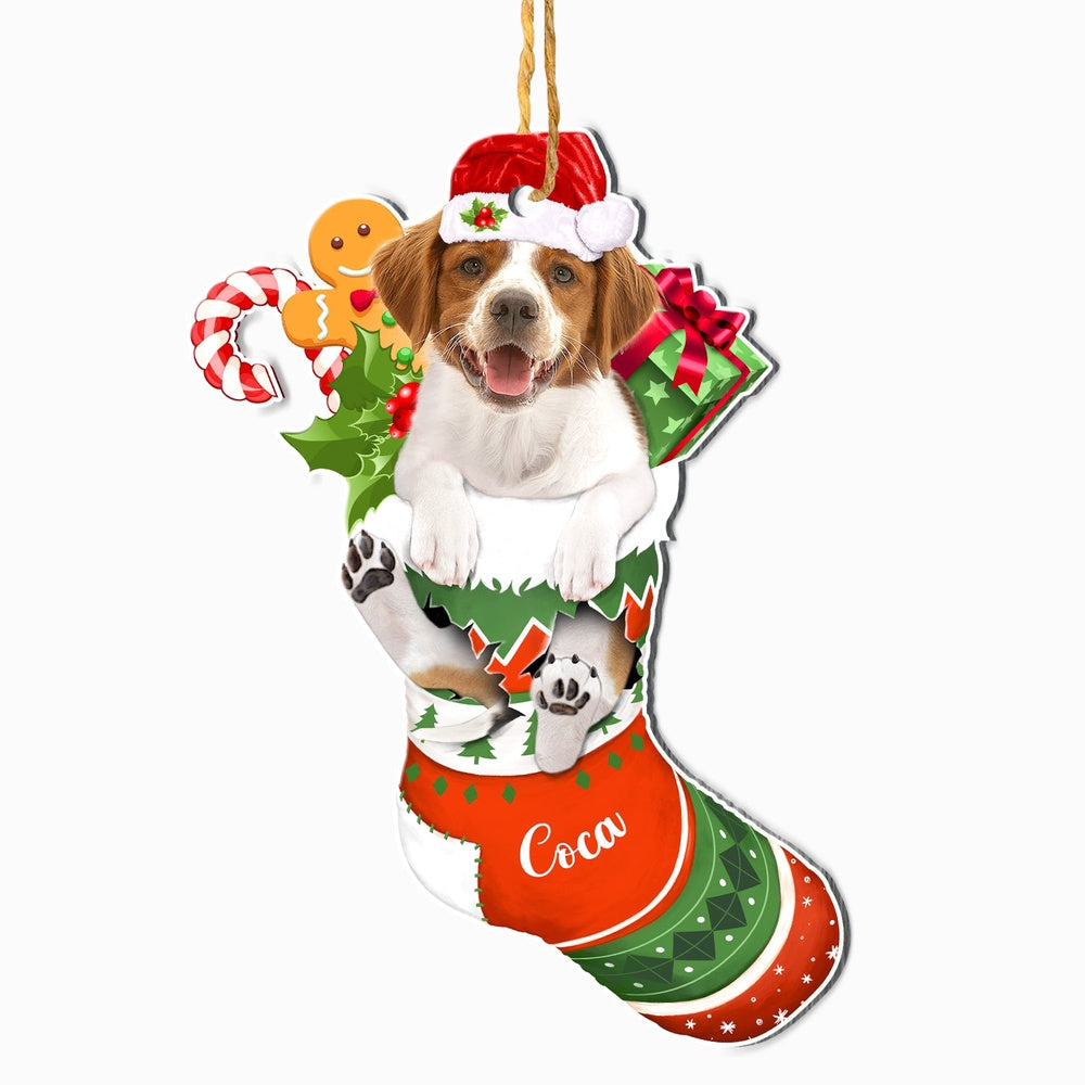 Christmas Dog Ornament, Personalized Brittany Spaniel In Christmas Stocking Ornament, New Dog Christmas Ornament