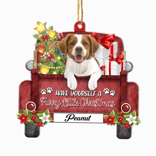 Christmas Dog Ornament, Personalized Brittany Spaniel Red Truck Christmas Ornament, New Dog Christmas Ornament