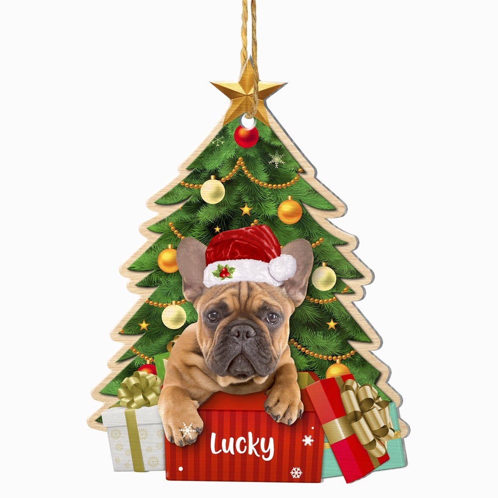 Christmas Dog Ornament, Personalized Brown French Bulldog Christmas Tree Ornament, New Dog Christmas Ornament