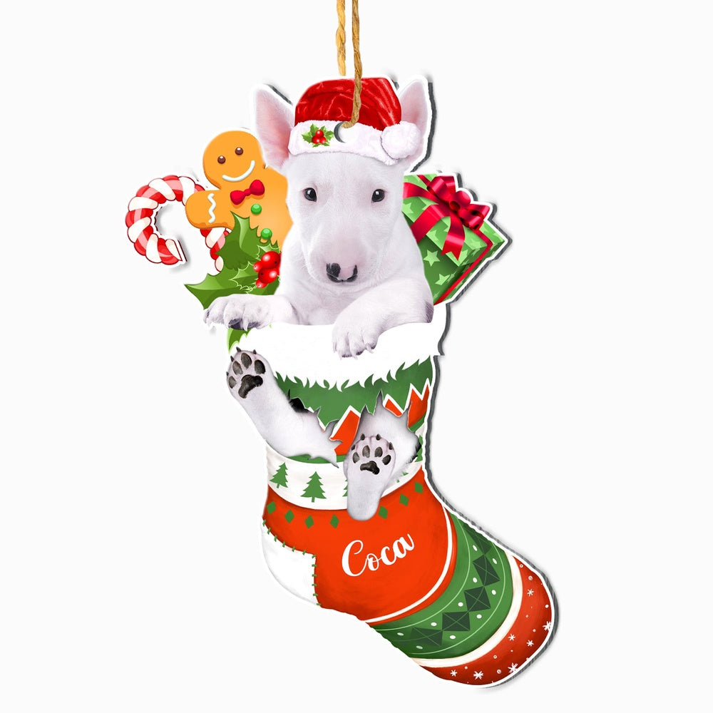 Christmas Dog Ornament, Personalized Bull Terrier In Christmas Stocking Ornament, New Dog Christmas Ornament