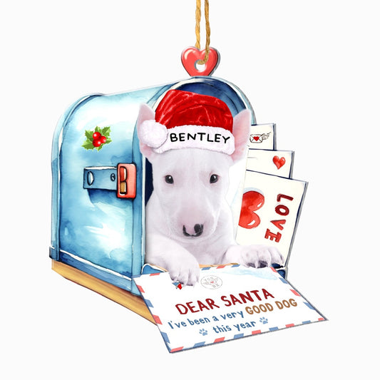 Christmas Dog Ornament, Personalized Bull Terrier In Mailbox Christmas Ornament, New Dog Christmas Ornament