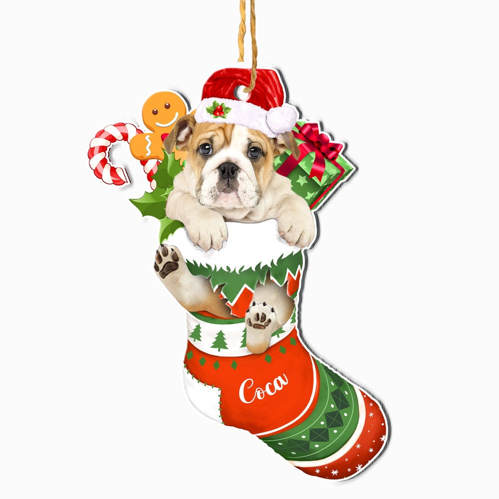 Christmas Dog Ornament, Personalized Bulldog In Christmas Stocking Ornament, New Dog Christmas Ornament