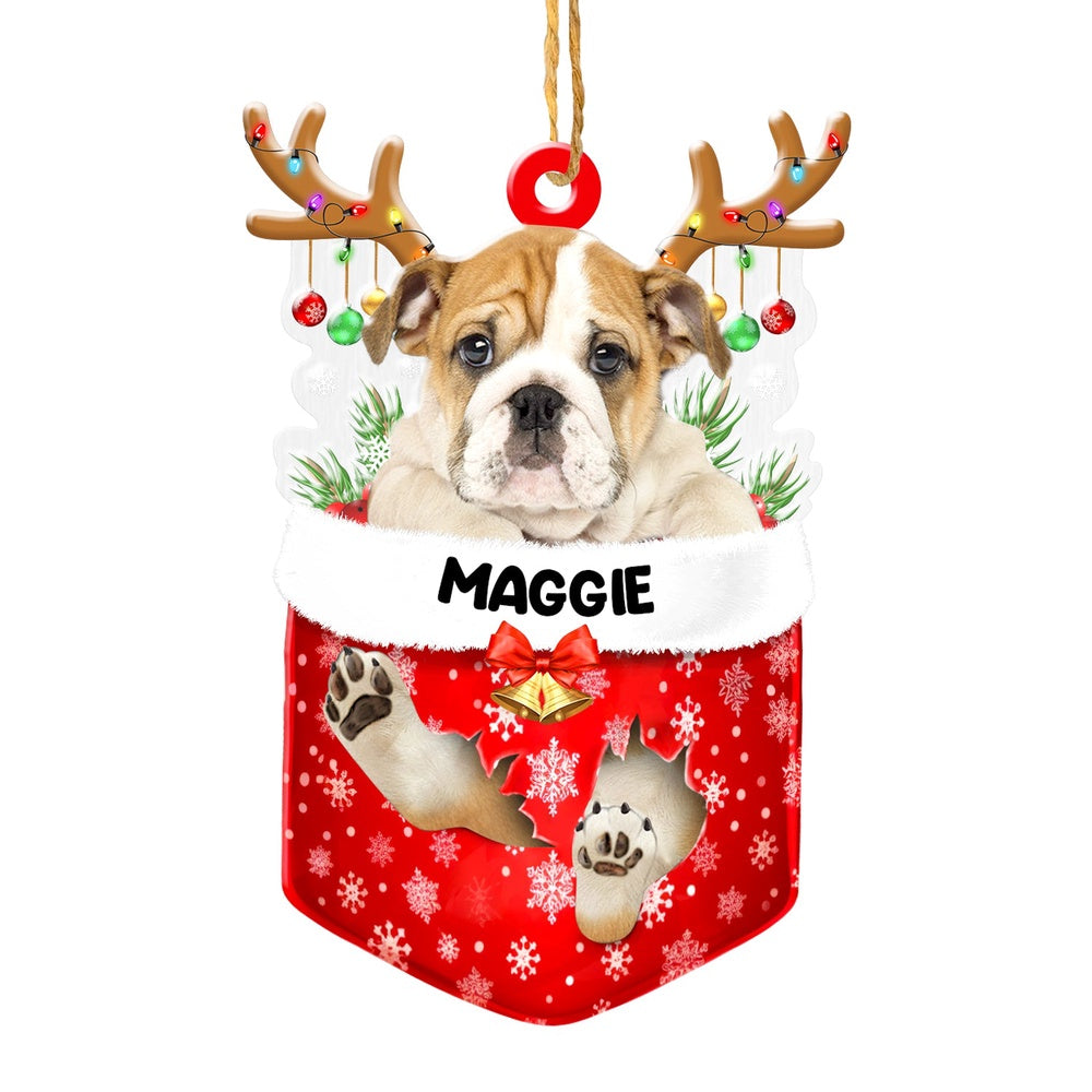 Christmas Dog Ornament, Personalized Bulldog In Snow Pocket Christmas Acrylic Ornament, New Dog Christmas Ornament