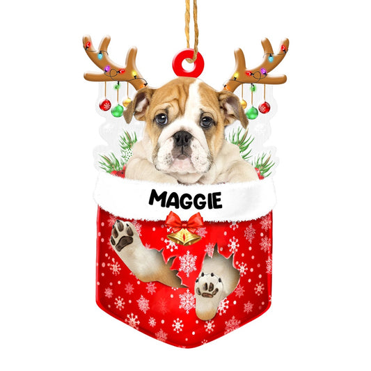 Christmas Dog Ornament, Personalized Bulldog In Snow Pocket Christmas Acrylic Ornament, New Dog Christmas Ornament