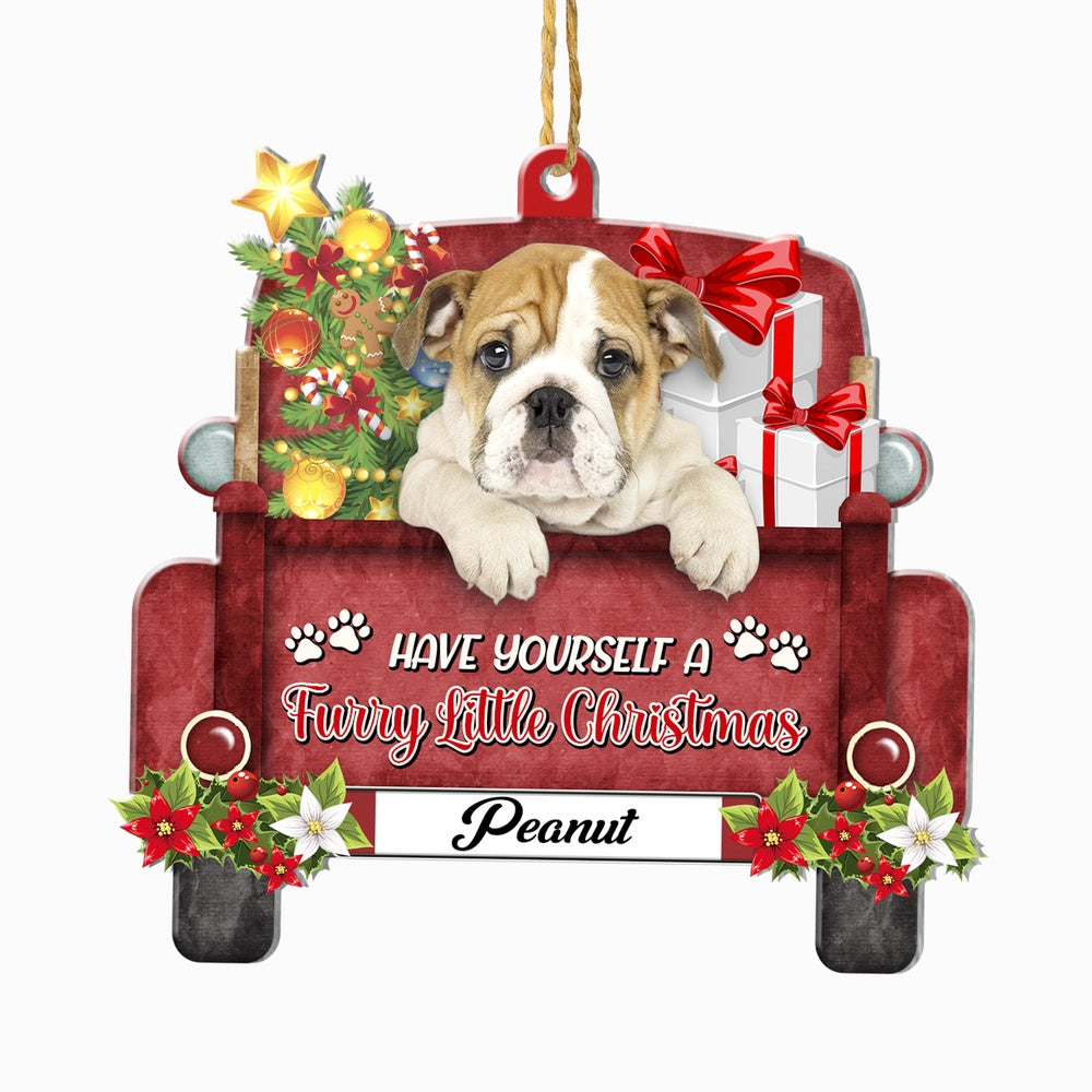 Christmas Dog Ornament, Personalized Bulldog Red Truck Christmas Ornament, New Dog Christmas Ornament