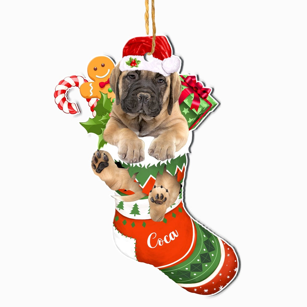 Christmas Dog Ornament, Personalized Bullmastiff In Christmas Stocking Ornament, New Dog Christmas Ornament
