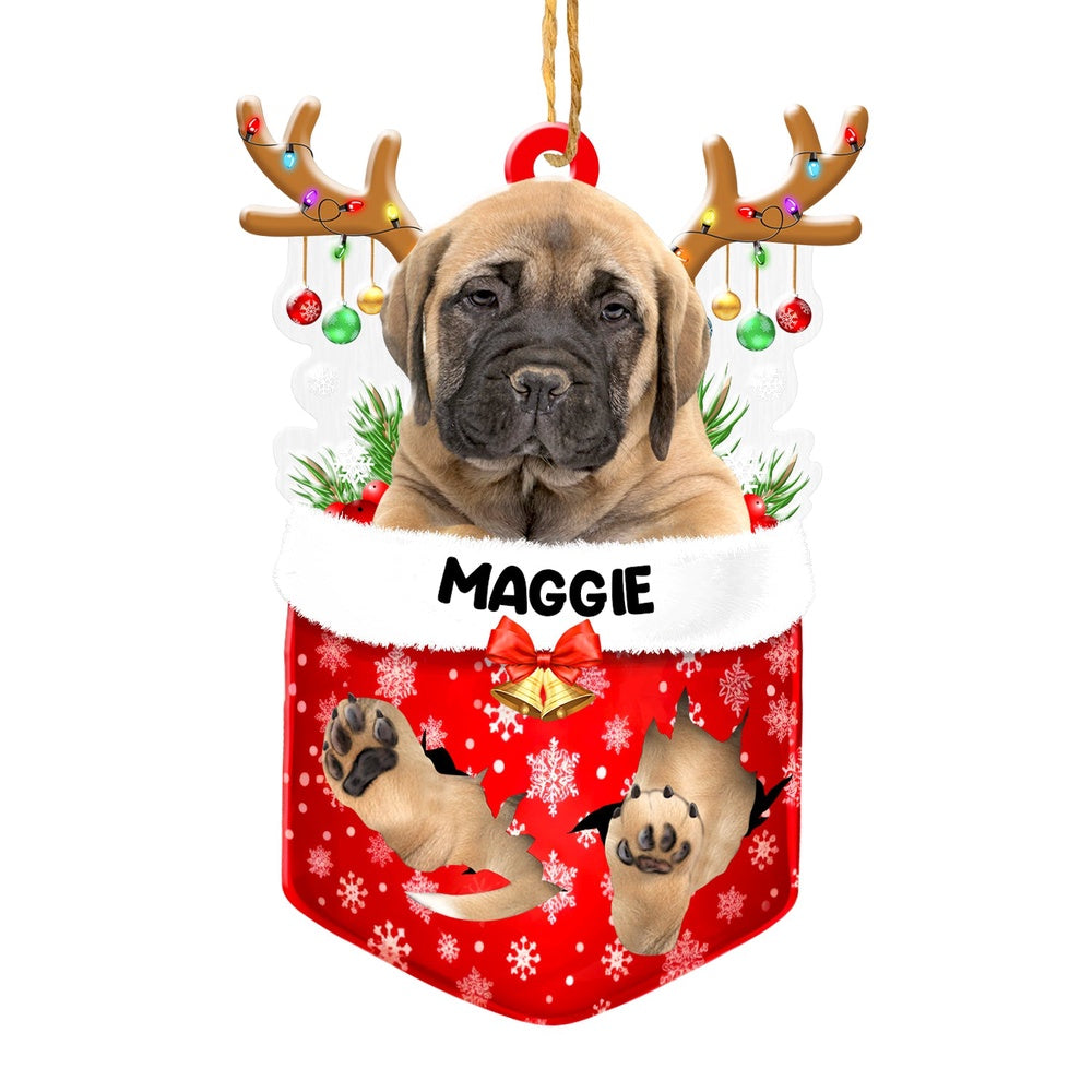 Christmas Dog Ornament, Personalized Bullmastiff In Snow Pocket Christmas Acrylic Ornament, New Dog Christmas Ornament