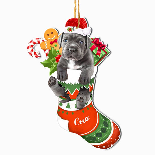 Christmas Dog Ornament, Personalized Cane Corso In Christmas Stocking Ornament, New Dog Christmas Ornament