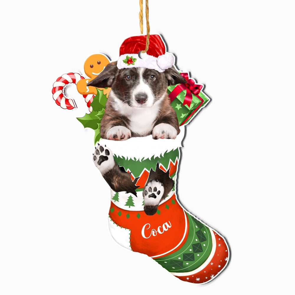 Christmas Dog Ornament, Personalized Cardigan Welsh Corgi In Christmas Stocking Ornament, New Dog Christmas Ornament