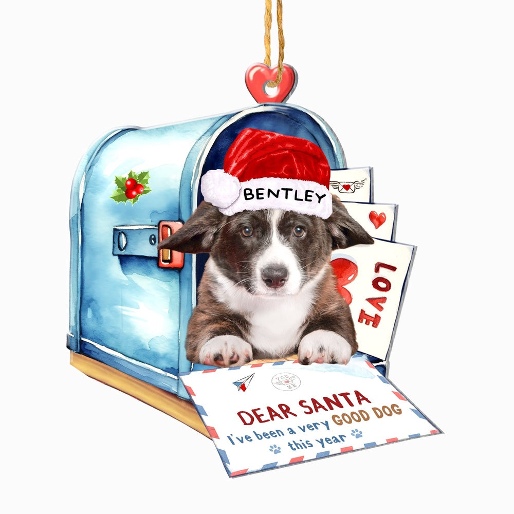 Christmas Dog Ornament, Personalized Cardigan Welsh Corgi In Mailbox Christmas Ornament, New Dog Christmas Ornament