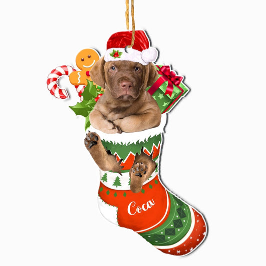 Christmas Dog Ornament, Personalized Chesapeake Bay Retriever In Christmas Stocking Ornament, New Dog Christmas Ornament