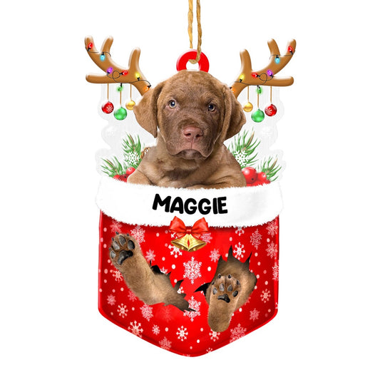 Christmas Dog Ornament, Personalized Chesapeake Bay Retriever In Snow Pocket Christmas Acrylic Ornament, New Dog Christmas Ornament
