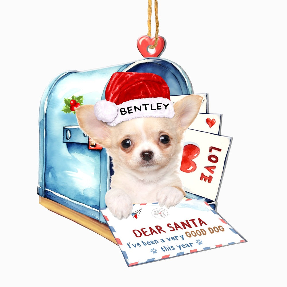 Christmas Dog Ornament, Personalized Chihuahua In Mailbox Christmas Ornament, New Dog Christmas Ornament