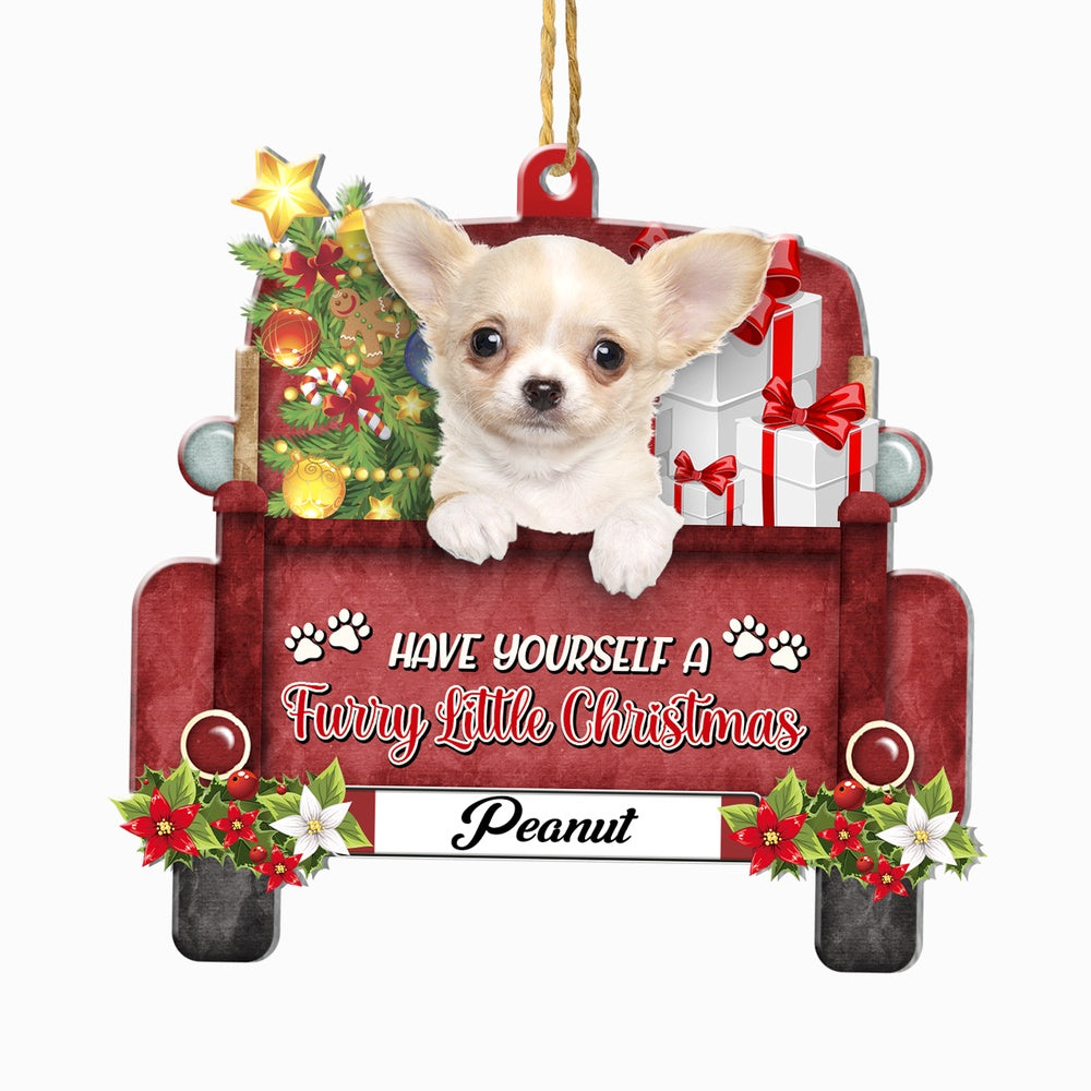 Christmas Dog Ornament, Personalized Chihuahua Red Truck Christmas Ornament, New Dog Christmas Ornament