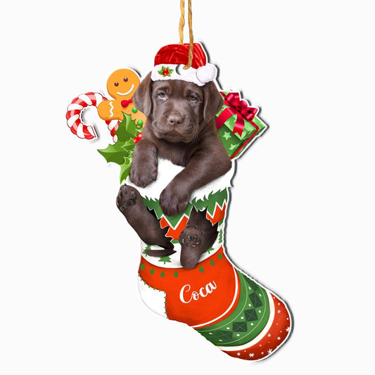 Christmas Dog Ornament, Personalized Chocolate Labrador Retriever In Christmas Stocking Ornament, New Dog Christmas Ornament