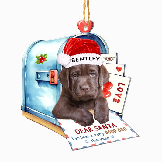 Christmas Dog Ornament, Personalized Chocolate Labrador Retriever In Mailbox Christmas Ornament, New Dog Christmas Ornament