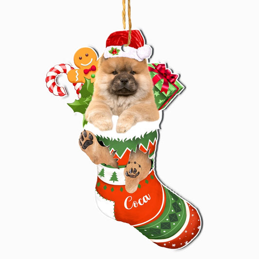 Christmas Dog Ornament, Personalized Chow Chow In Christmas Stocking Ornament, New Dog Christmas Ornament