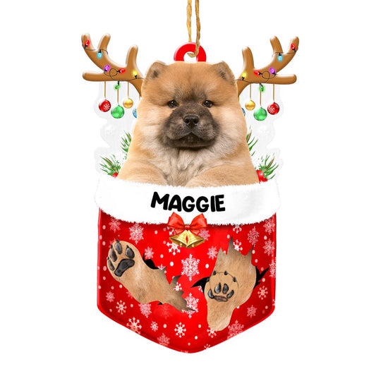 Christmas Dog Ornament, Personalized Chow Chow In Snow Pocket Christmas Acrylic Ornament, New Dog Christmas Ornament