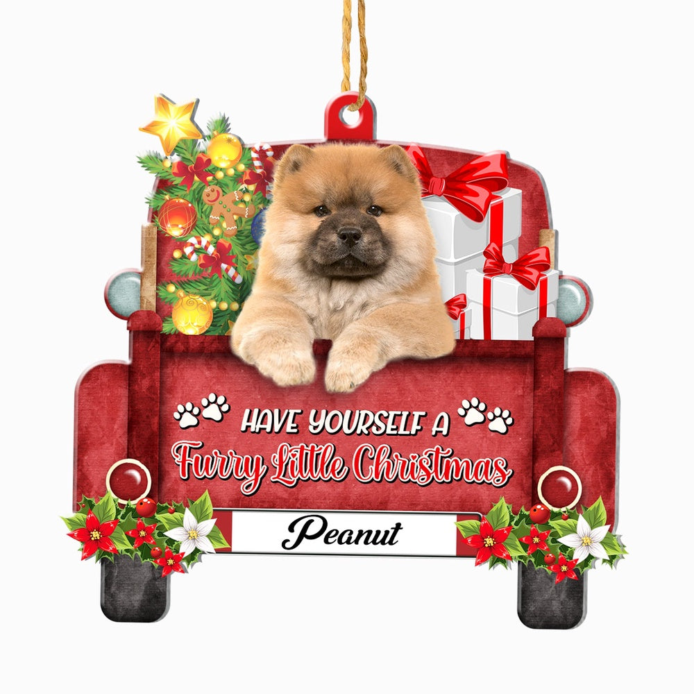 Christmas Dog Ornament, Personalized Chow Chow Red Truck Christmas Ornament, New Dog Christmas Ornament