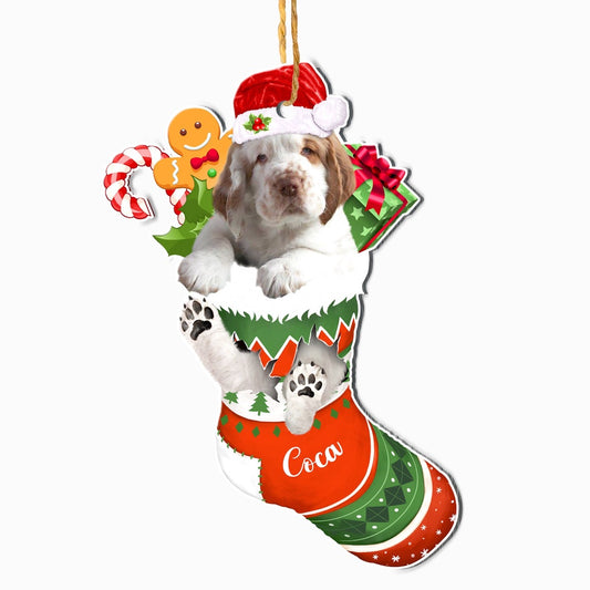 Christmas Dog Ornament, Personalized Clumber Spaniel In Christmas Stocking Ornament, New Dog Christmas Ornament