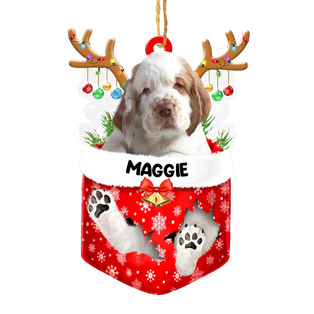 Christmas Dog Ornament, Personalized Clumber Spaniel In Snow Pocket Christmas Acrylic Ornament, New Dog Christmas Ornament
