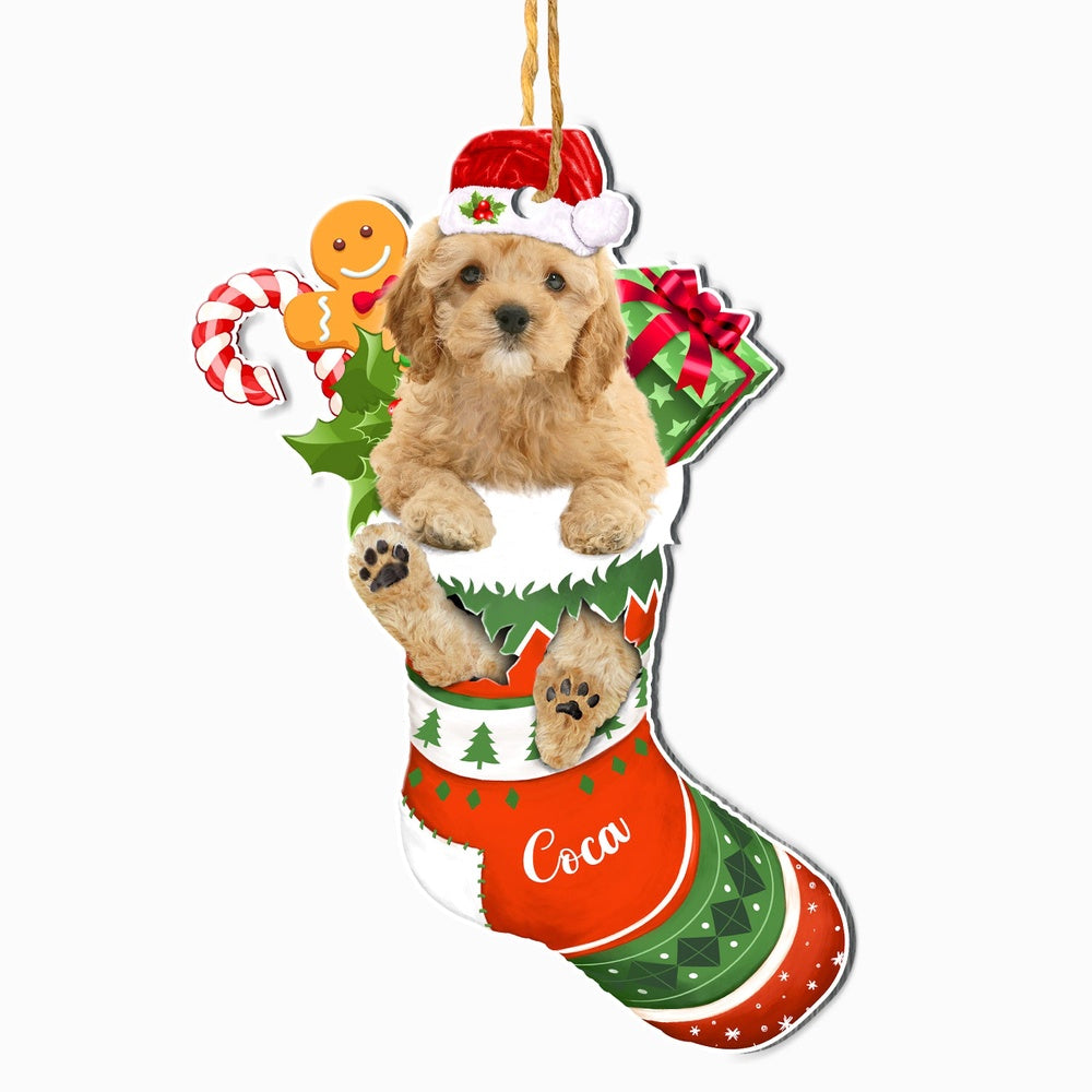 Christmas Dog Ornament, Personalized Cockapoo In Christmas Stocking Ornament, New Dog Christmas Ornament