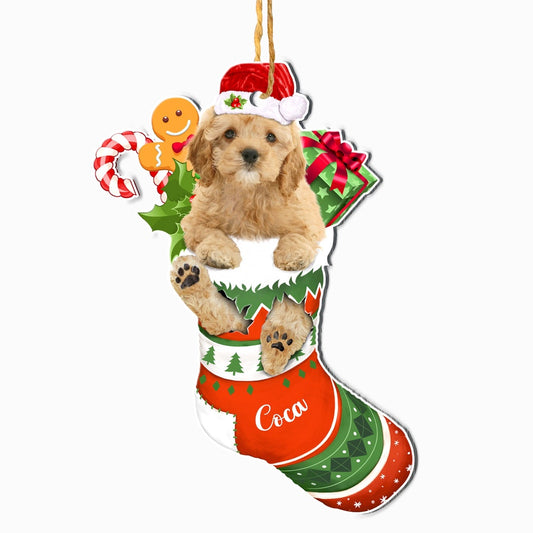 Christmas Dog Ornament, Personalized Cockapoo In Christmas Stocking Ornament, New Dog Christmas Ornament