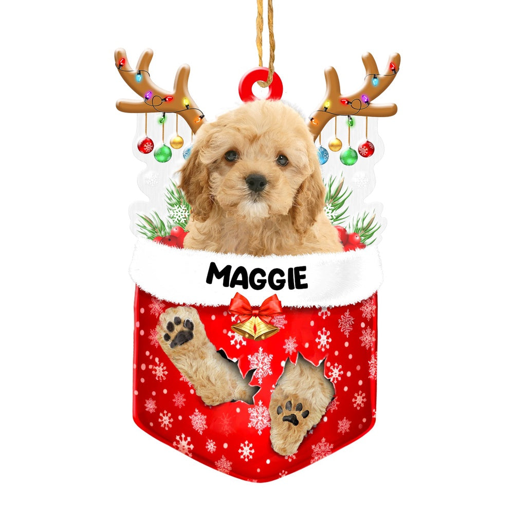 Christmas Dog Ornament, Personalized Cockapoo In Snow Pocket Christmas Acrylic Ornament, New Dog Christmas Ornament