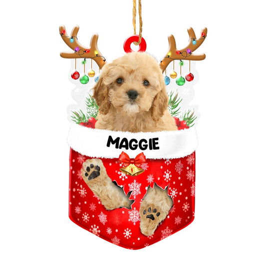 Christmas Dog Ornament, Personalized Cockapoo In Snow Pocket Christmas Acrylic Ornament, New Dog Christmas Ornament
