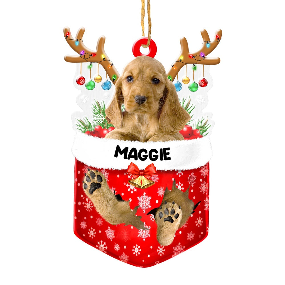 Christmas Dog Ornament, Personalized Cocker Spaniel In Snow Pocket Christmas Acrylic Ornament, New Dog Christmas Ornament