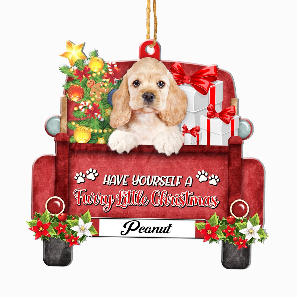 Christmas Dog Ornament, Personalized Cocker Spaniel Red Truck Christmas Ornament, New Dog Christmas Ornament