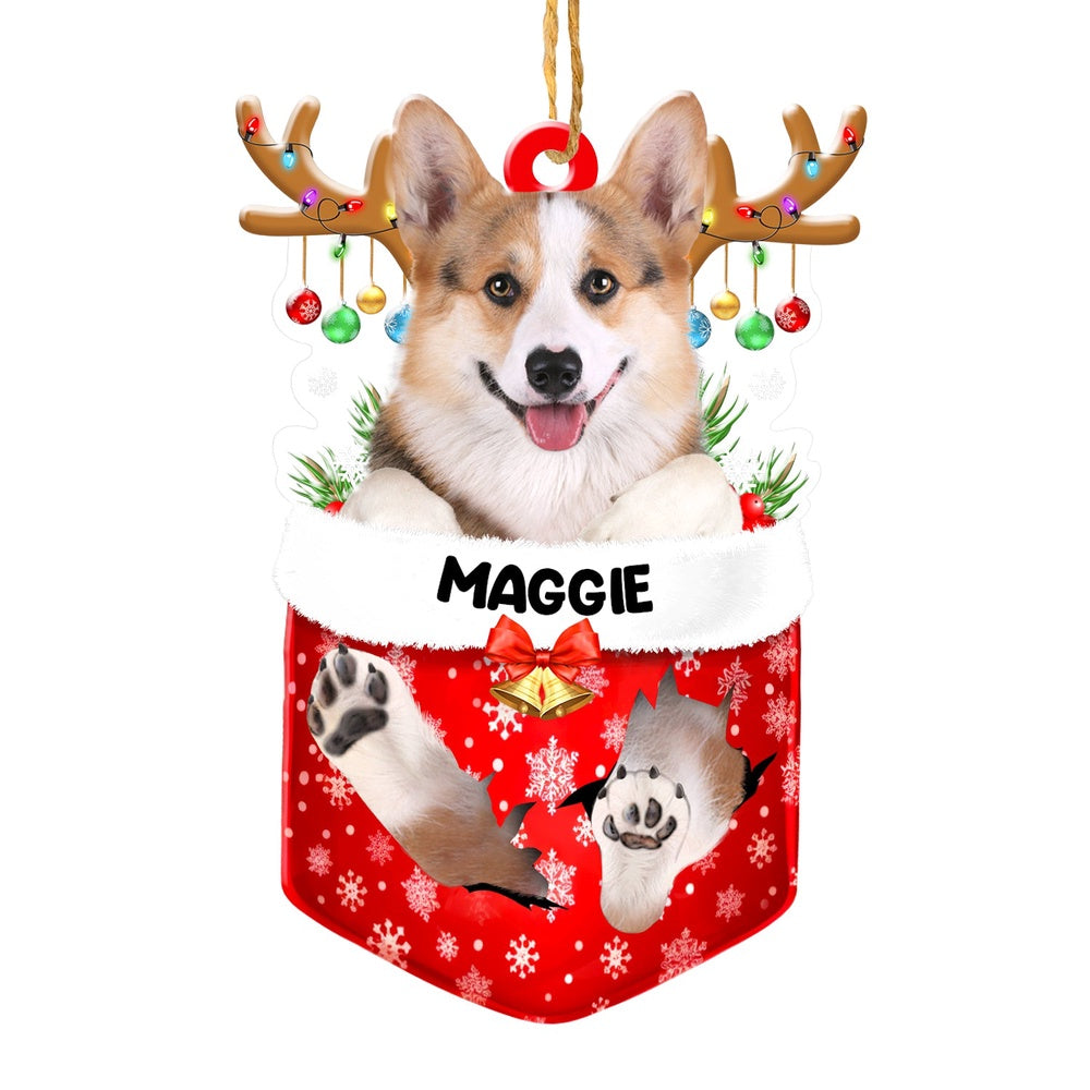 Christmas Dog Ornament, Personalized Corgi In Snow Pocket Christmas Acrylic Ornament, New Dog Christmas Ornament