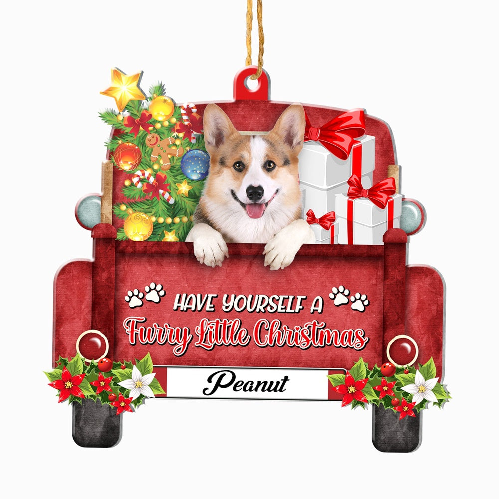 Christmas Dog Ornament, Personalized Corgi Red Truck Christmas Ornament, New Dog Christmas Ornament