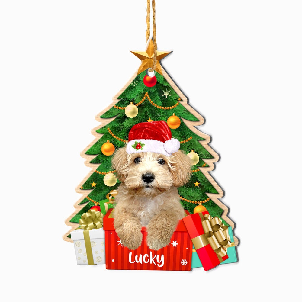 Christmas Dog Ornament, Personalized Cream Schnoodle Christmas Tree Ornament, New Dog Christmas Ornament