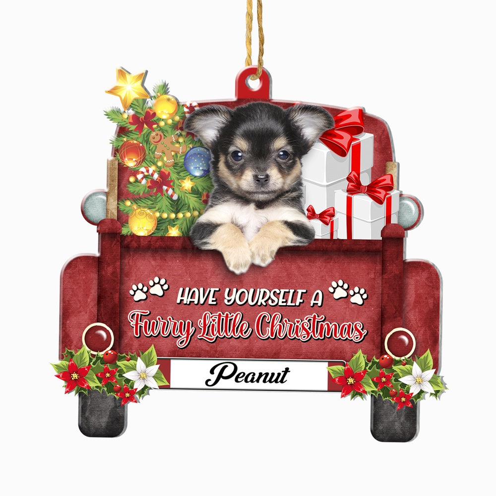 Christmas Dog Ornament, Personalized Cute Chihuahua Red Truck Christmas Ornament, New Dog Christmas Ornament