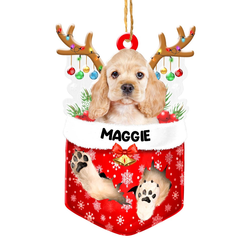 Christmas Dog Ornament, Personalized Cute Cocker Spaniel In Snow Pocket Christmas Acrylic Ornament, New Dog Christmas Ornament