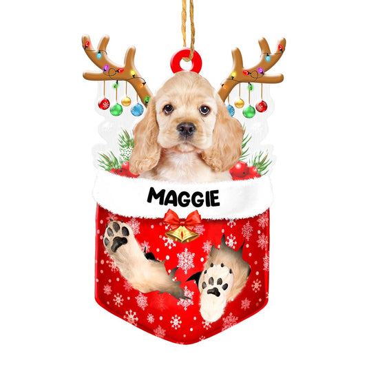 Christmas Dog Ornament, Personalized Cute Cocker Spaniel In Snow Pocket Christmas Acrylic Ornament, New Dog Christmas Ornament