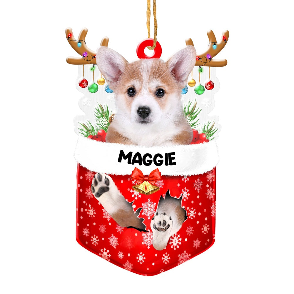 Christmas Dog Ornament, Personalized Cute Corgi In Snow Pocket Christmas Acrylic Ornament, New Dog Christmas Ornament