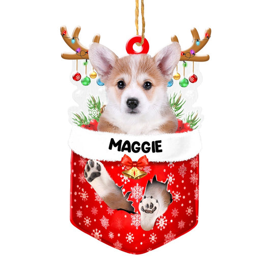 Christmas Dog Ornament, Personalized Cute Corgi In Snow Pocket Christmas Acrylic Ornament, New Dog Christmas Ornament